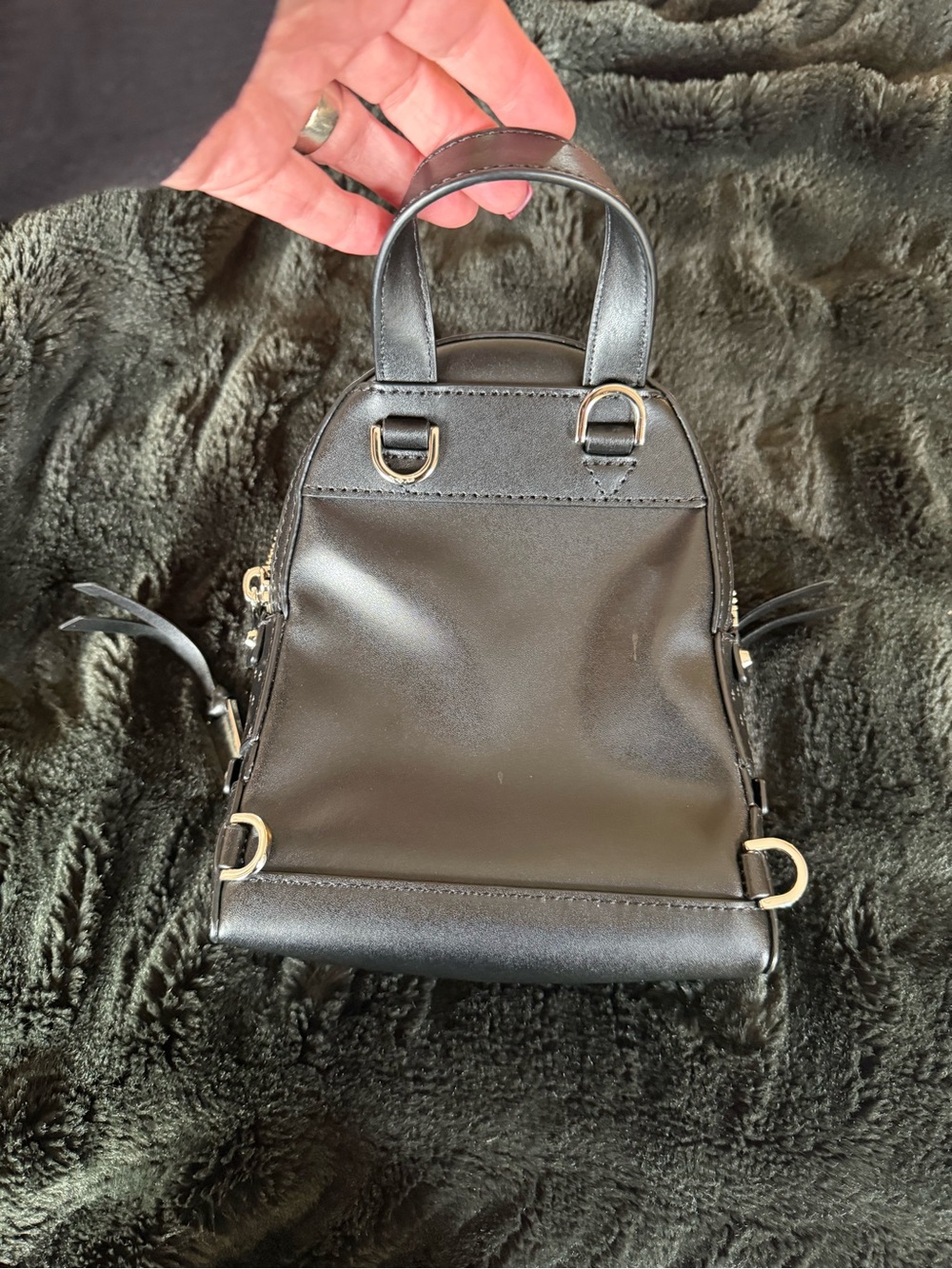 Michael Kors Black Leather Star-Perforated Backpack with Silver Logo - Picture 4 of 8